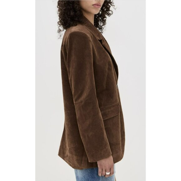 New $198 Free People Paper Cut Faux Suede Vegan Brown Boyfriend Blazer Size M - Picture 6 of 11